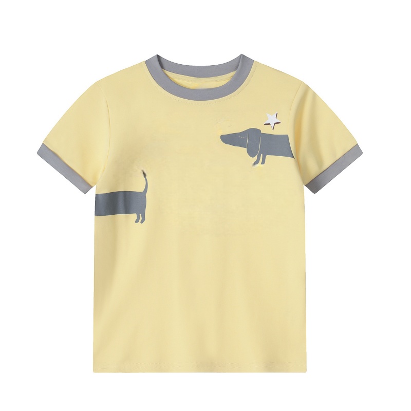 Color-Block Patchwork T-Shirt With Puppy Print — Yellow