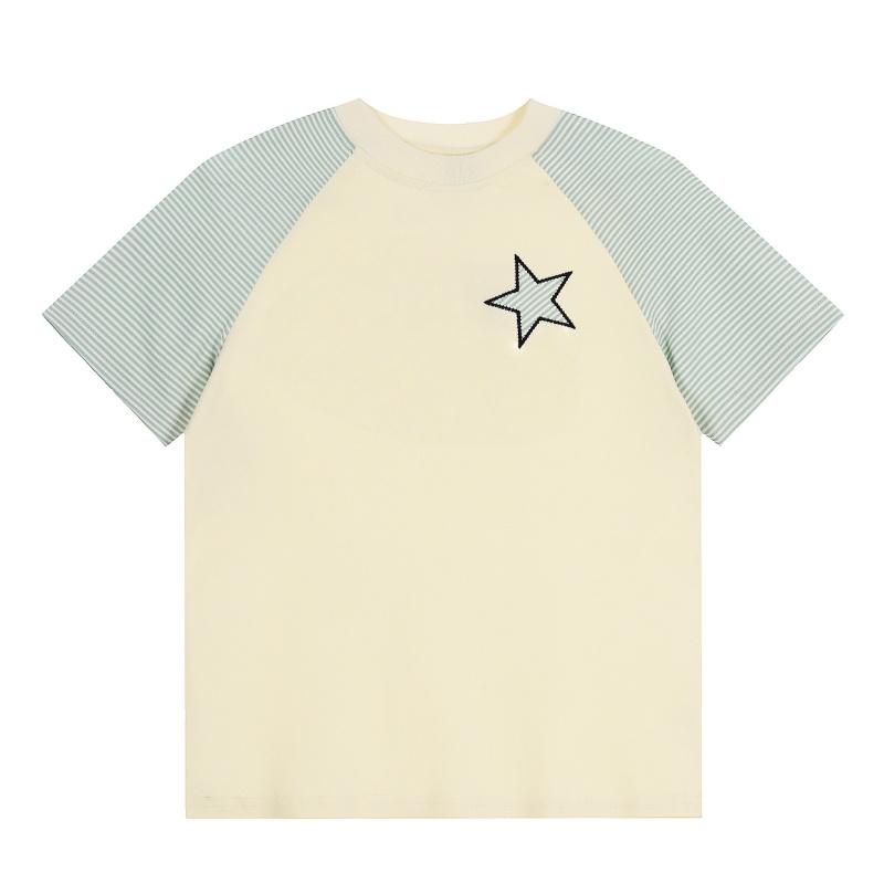 Striped & Star Print Color-block T-shirt