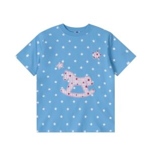 All-Over Star Print & Rocking Horse Appliqué T-Shirt — Blue