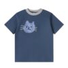 Cat Appliqué T-Shirt — Navy Blue