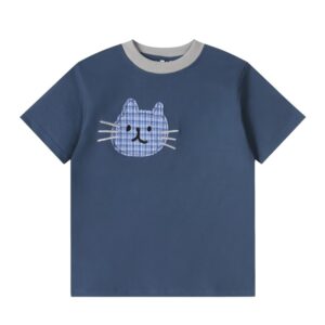 Cat Appliqué T-Shirt — Navy Blue
