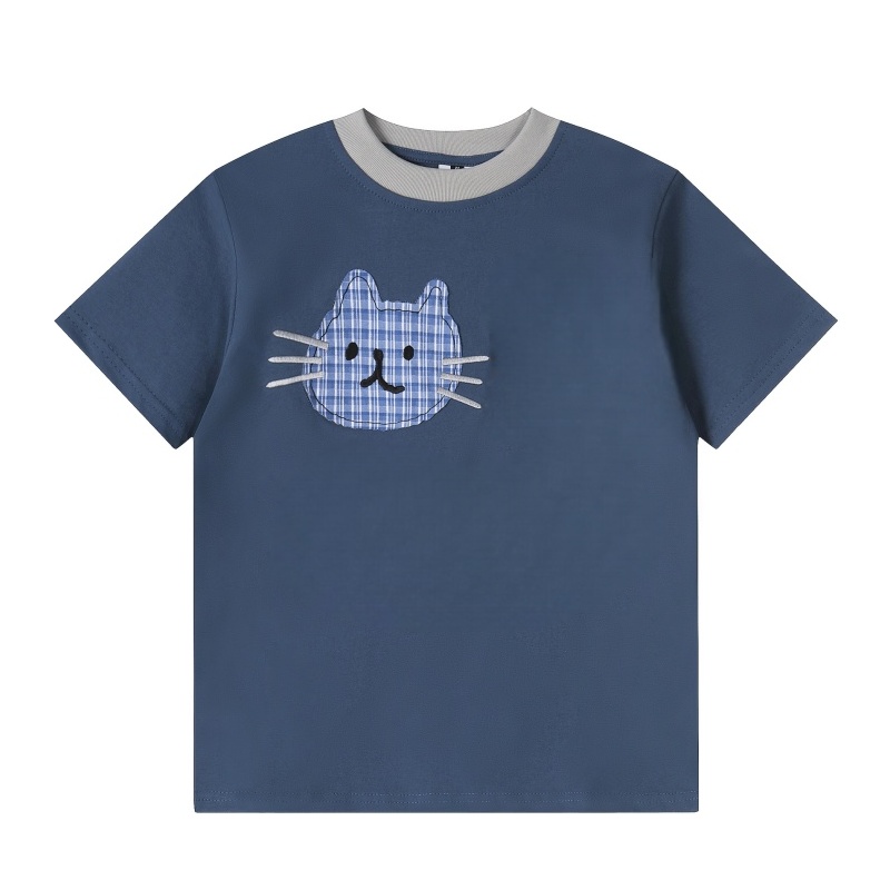 Cat Appliqué T-Shirt — Navy Blue