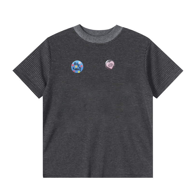Striped T-Shirt With Playful Graffiti Print — Black